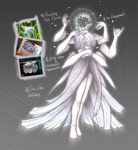 random theme design: fish, angel, eyes